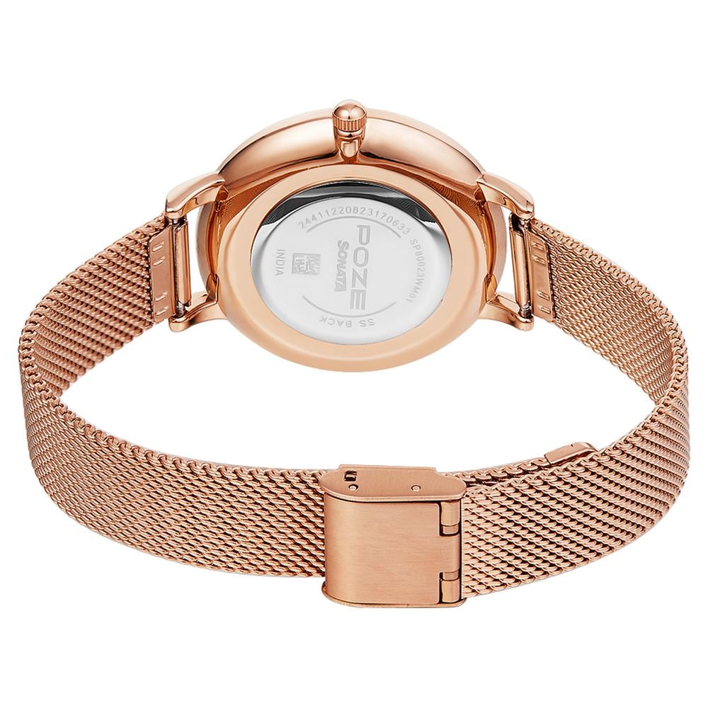 Poze by Sonata Quartz Analog Pink Dial Stainless Steel Strap Watch for Women