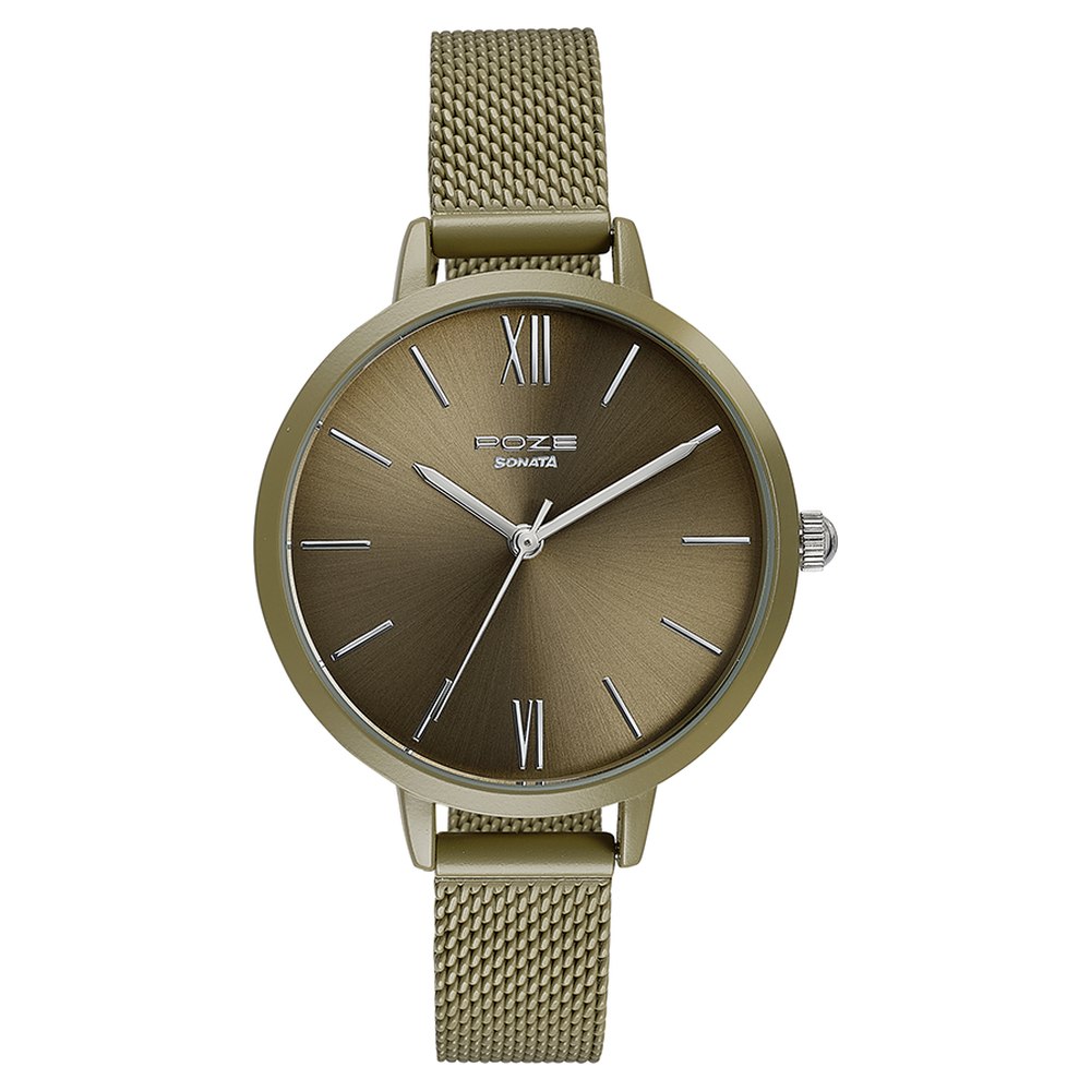 Sonata Poze Quartz Analog Green Dial Mesh Strap Watch for Women