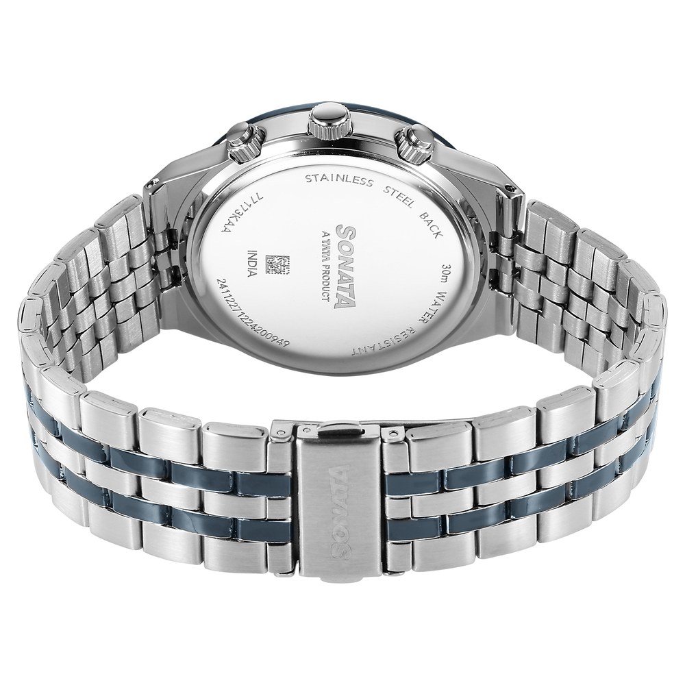 Sonata Eternia Quartz Multifunction Blue Dial Metal Strap Watch For Men
