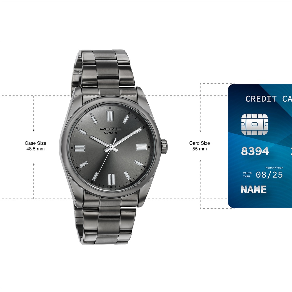 Sonata Poze Quartz Analog Grey Dial Grey Stainless Steel Strap Watch For Men