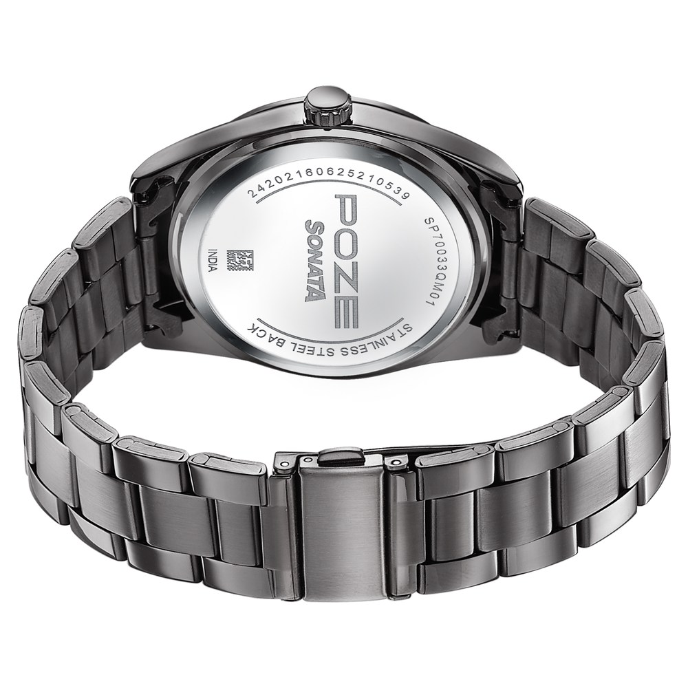 Sonata Poze Quartz Analog Grey Dial Grey Stainless Steel Strap Watch For Men