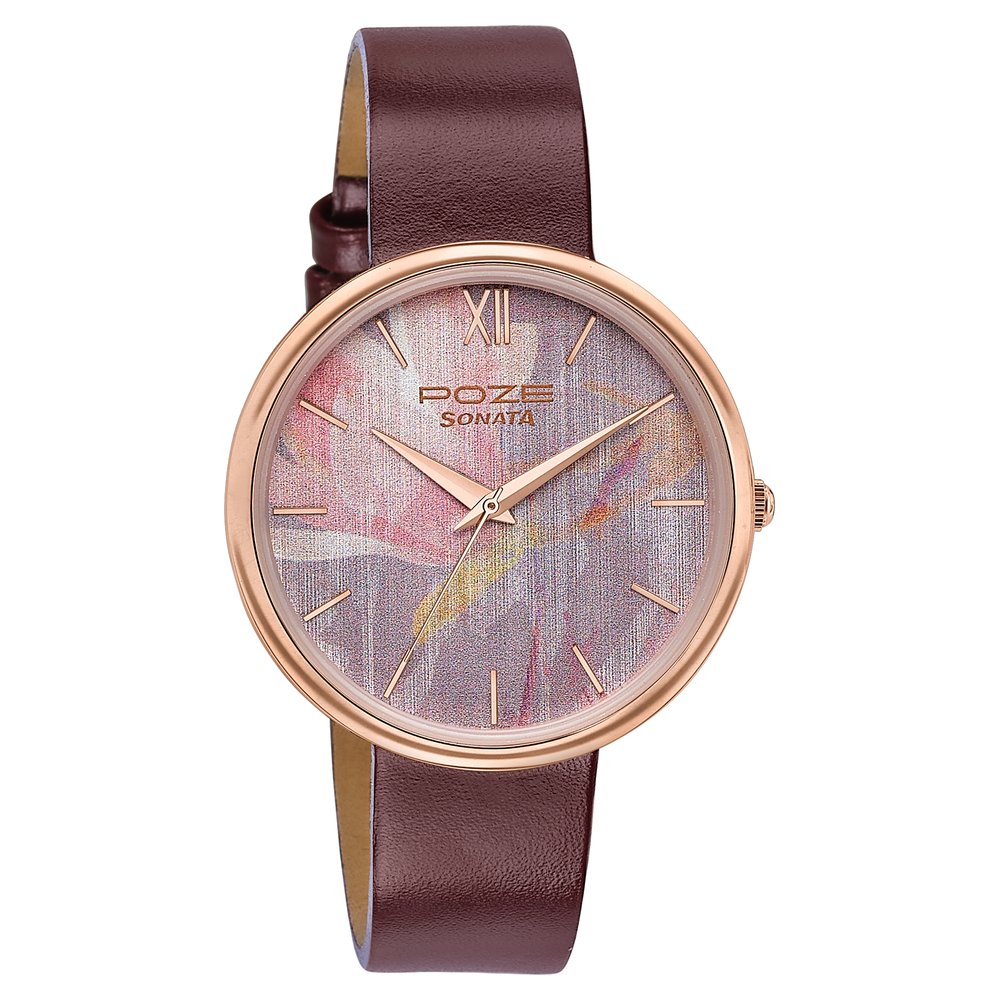 Sonata Poze Quartz Analog Multicoloured Dial Leather Strap Watch For Women