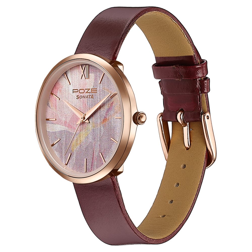 Sonata Poze Quartz Analog Multicoloured Dial Leather Strap Watch For Women