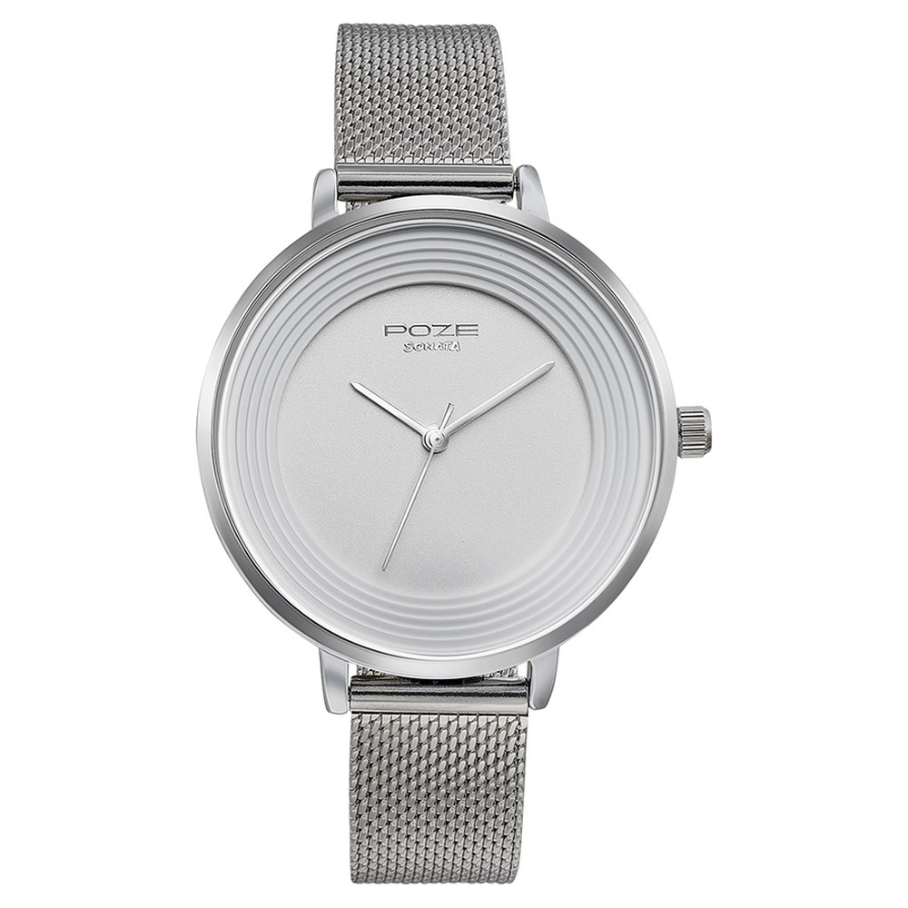 Sonata Poze Quartz Analog Silver Dial Mesh Strap Watch for Women