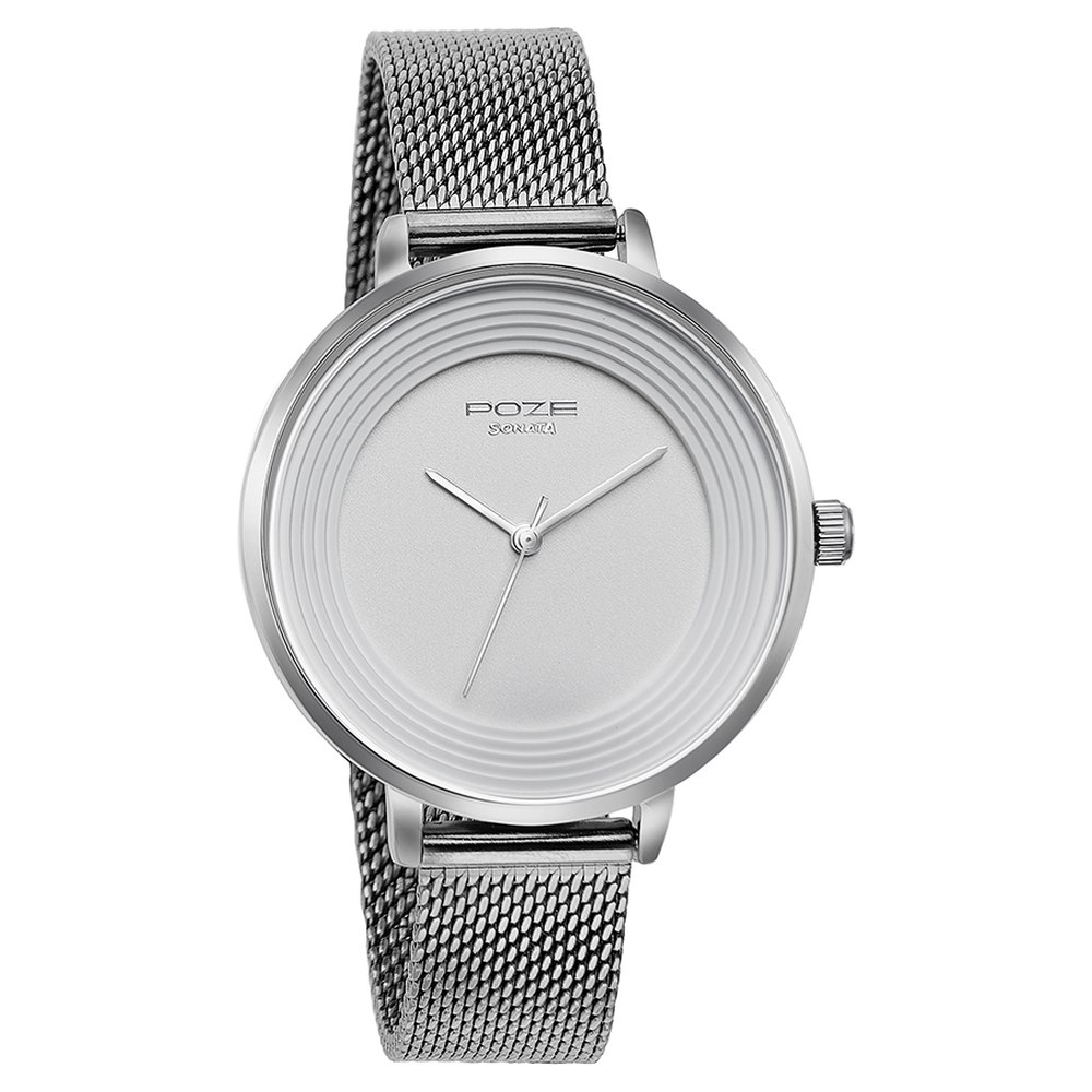 Sonata Poze Quartz Analog Silver Dial Mesh Strap Watch for Women