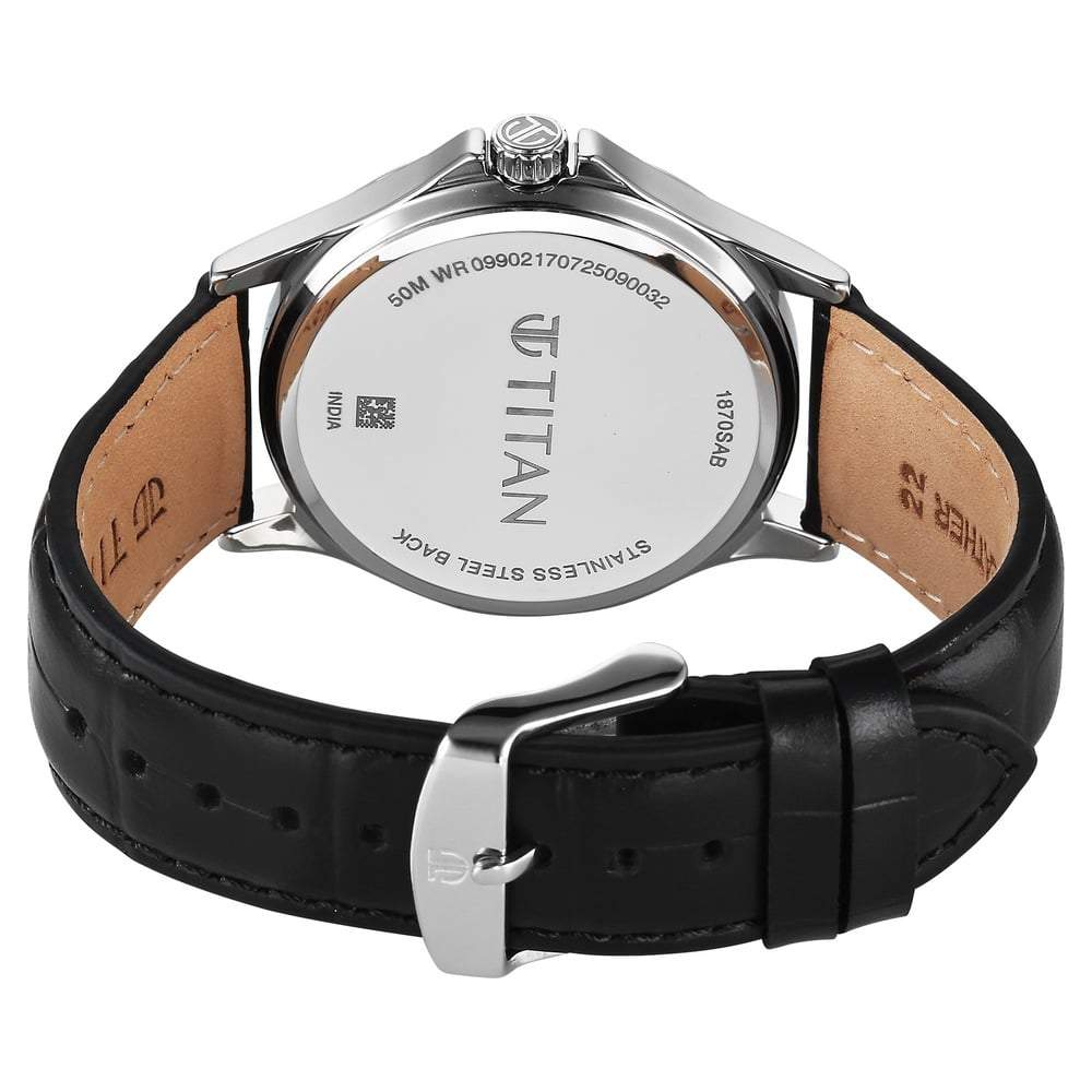 Titan Neo Arabic Analog with Day Date Teal Blue Dial Black Leather Strap Watch for Men