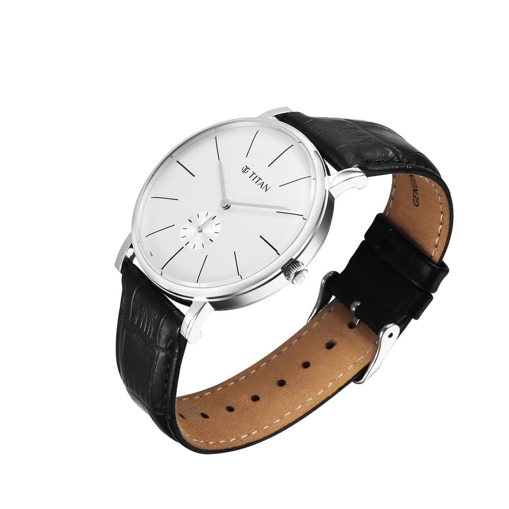 Titan Elegance Analog with Small Second and White Dial Black Leather Strap Watch for Men