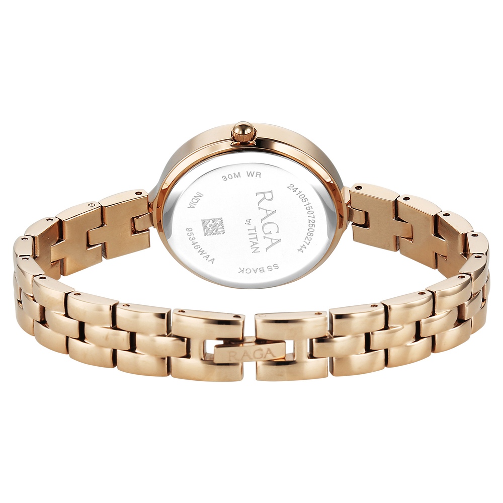 Titan Raga Showstopper Quartz Analog White Dial Rose Gold Metal Strap Watch For Women