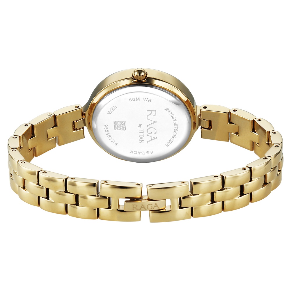 Titan Raga Showstopper Quartz Analog White Dial Rose Gold Metal Strap Watch For Women