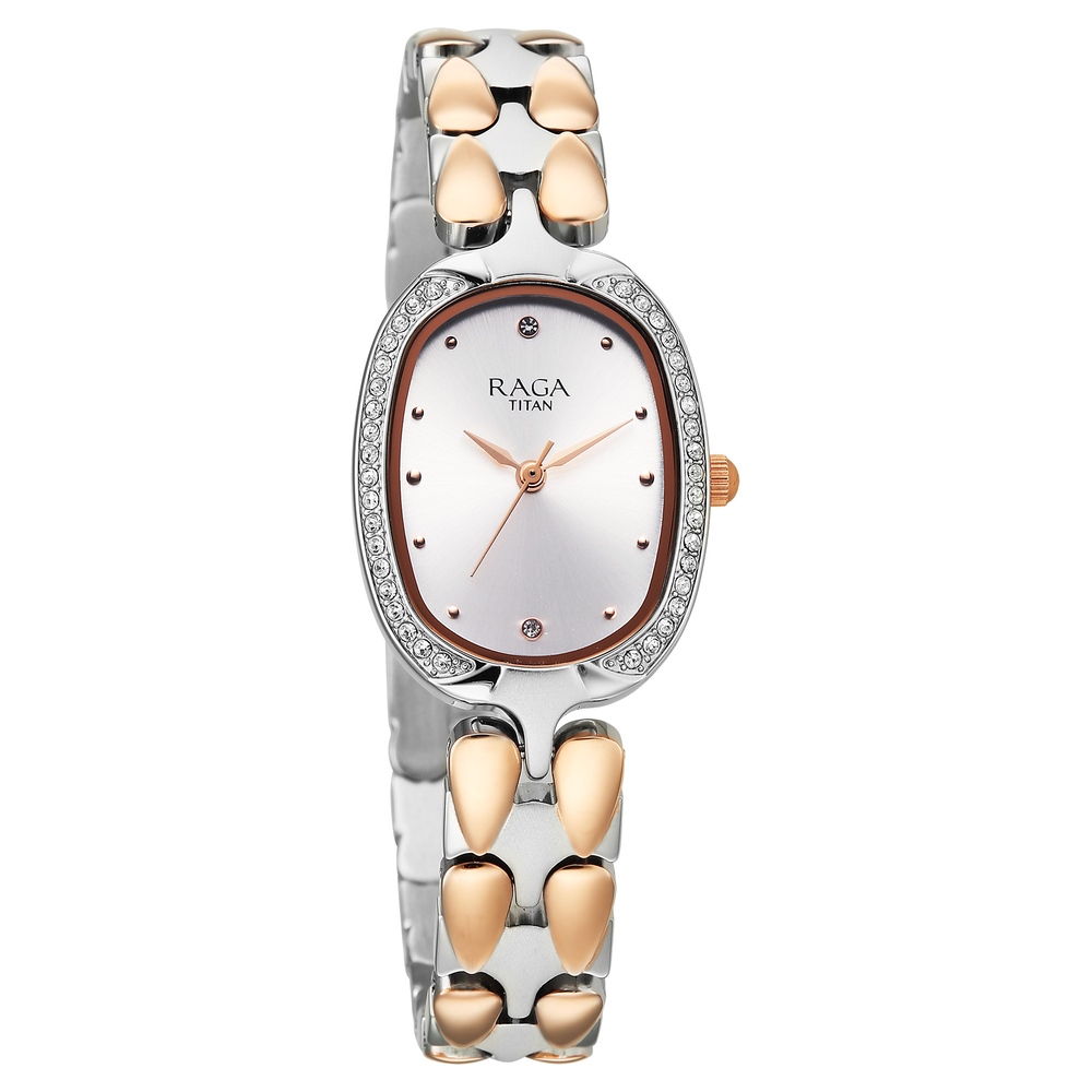 Titan Raga Showstopper Quartz Analog Silver Dial Two Toned Metal Strap Watch For Women