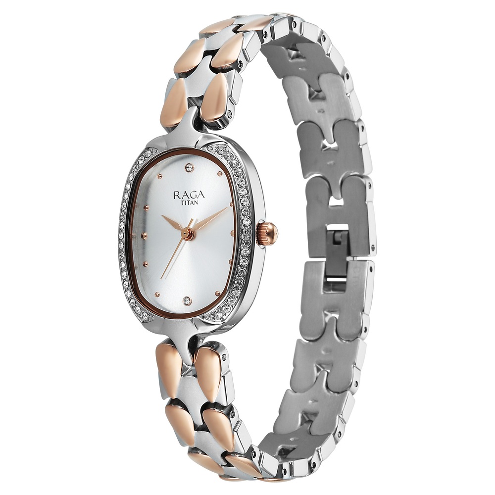 Titan Raga Showstopper Quartz Analog Silver Dial Two Toned Metal Strap Watch For Women