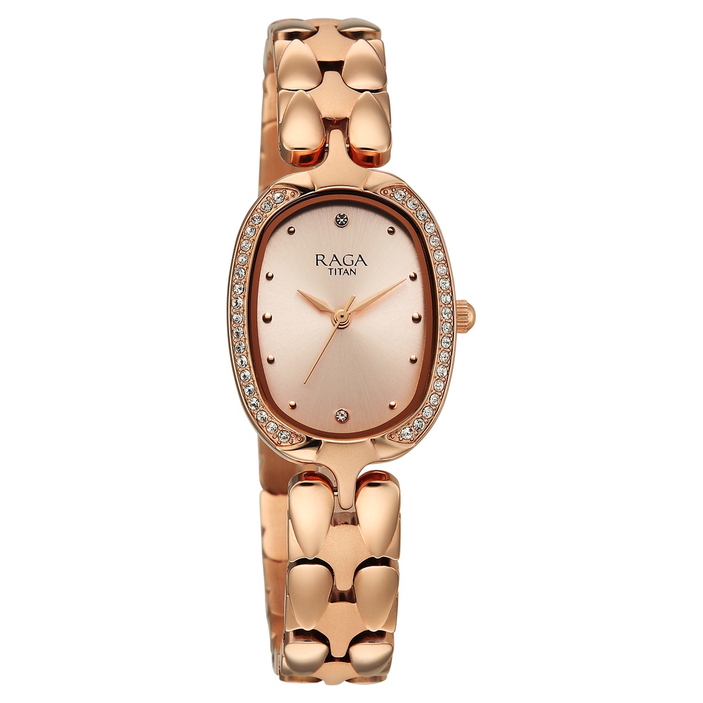 Titan Raga Showstopper Quartz Analog Rose Gold Dial Rose Gold Metal Strap Watch For Women