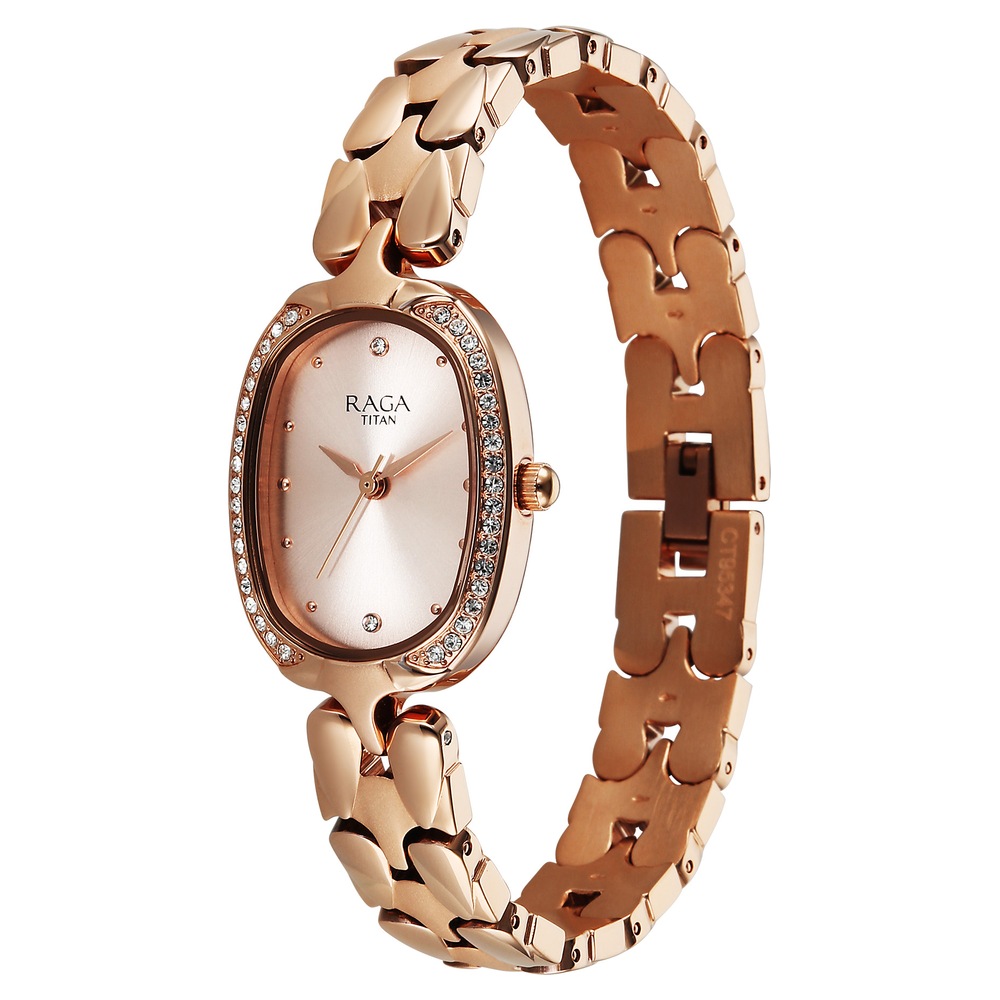 Titan Raga Showstopper Quartz Analog Rose Gold Dial Rose Gold Metal Strap Watch For Women