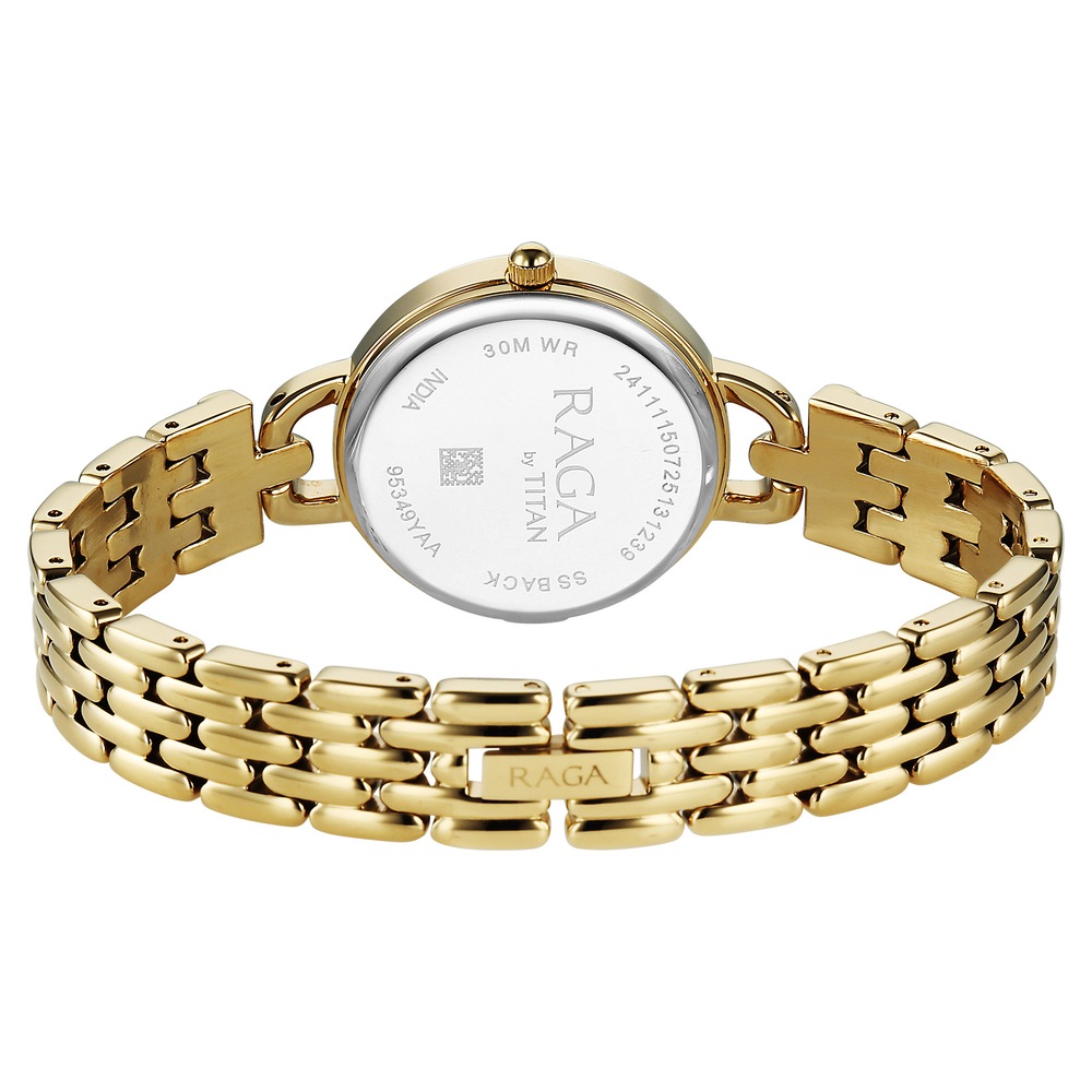 Titan Raga Showstopper Quartz Analog Silver Dial Golden Metal Strap Watch For Women