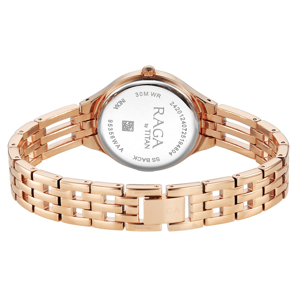 Titan Raga Showstopper Quartz Analog Silver Dial Rose Gold Metal Strap Watch For Women