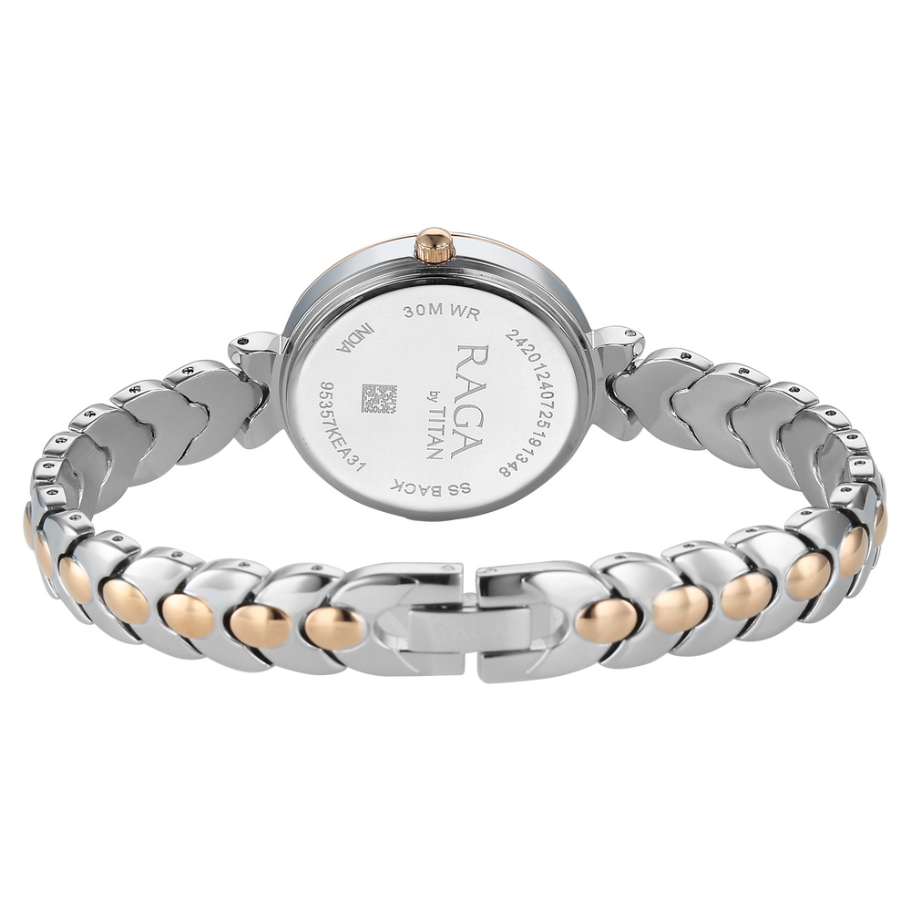 Titan Raga Showstopper Quartz Analog Rose Gold Dial Two Toned Metal Strap Watch For Women