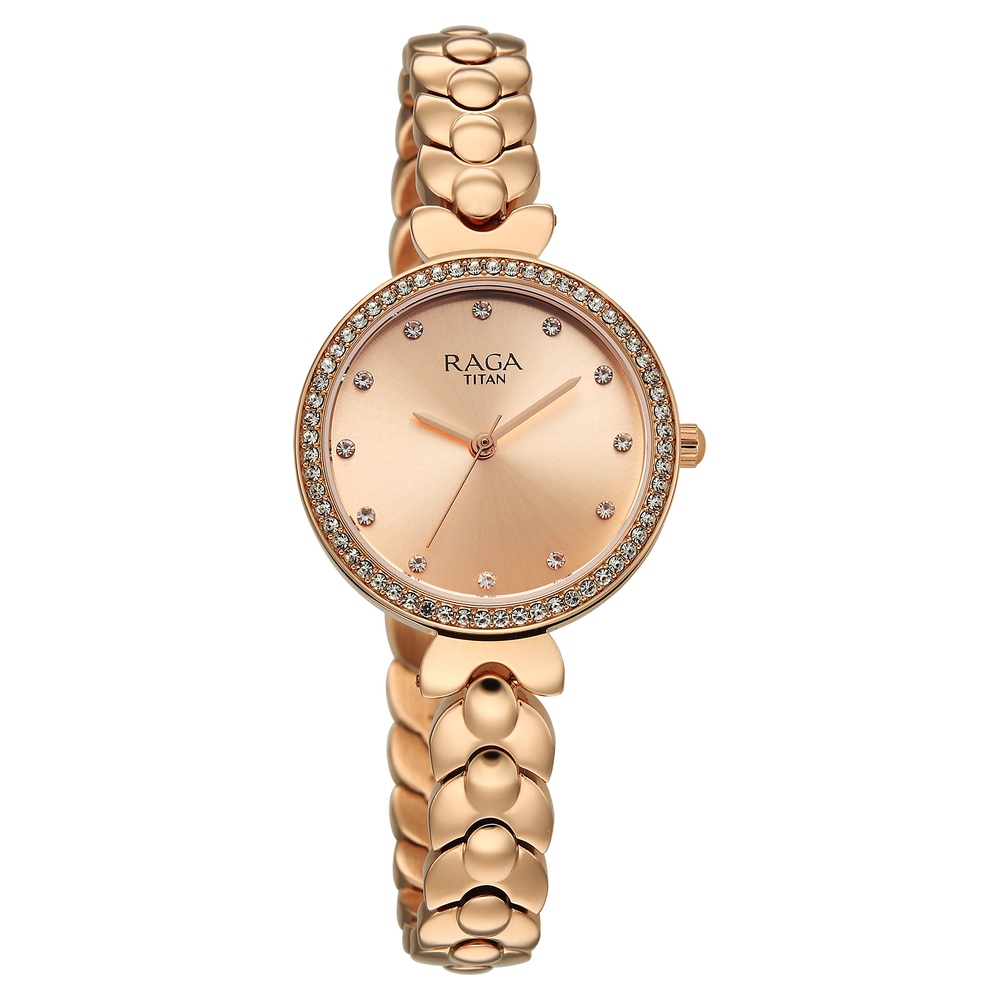Titan Raga Showstopper Quartz Analog Rose Gold Dial Rose Gold Metal Strap Watch For Women