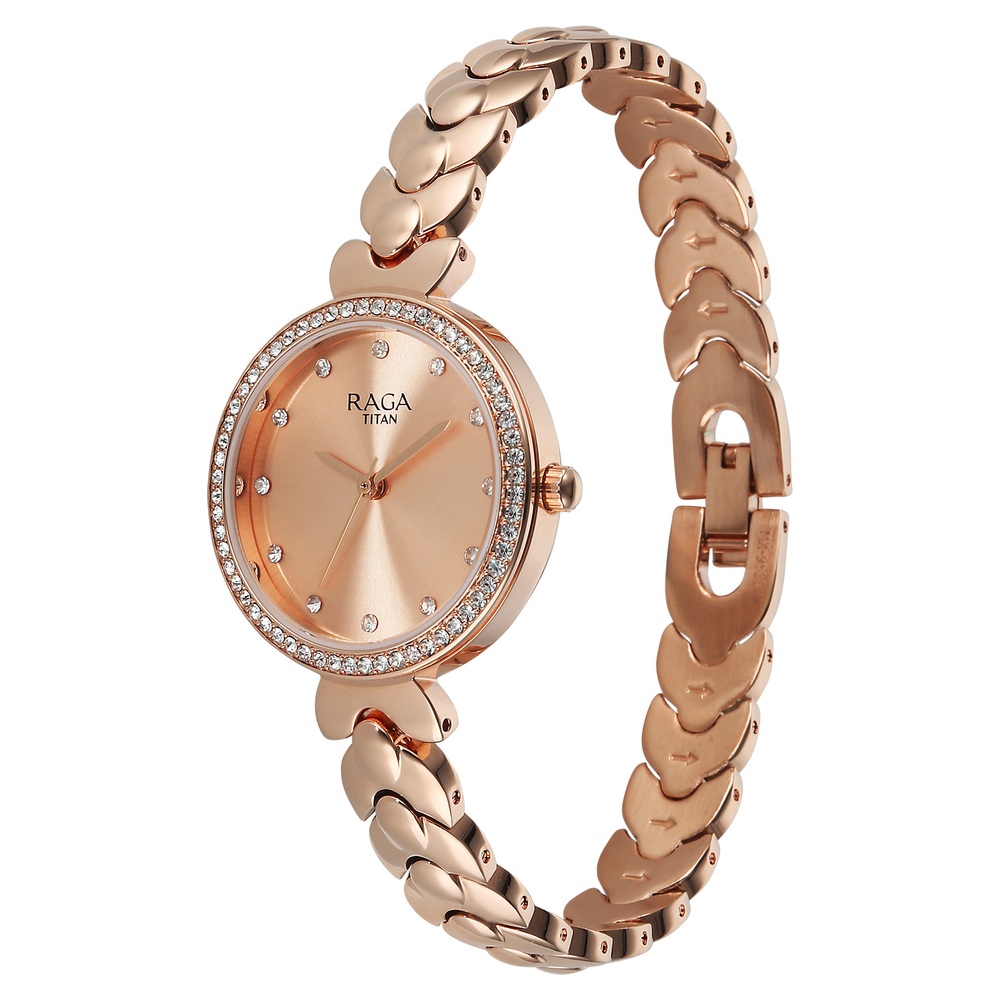 Titan Raga Showstopper Quartz Analog Rose Gold Dial Rose Gold Metal Strap Watch For Women