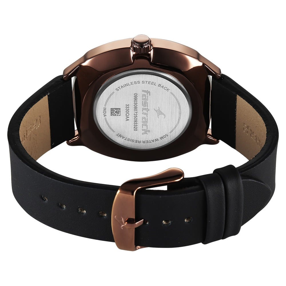 Fastrack Tik Tok Quartz Multifunction Black Dial Leather Strap Watch For Guys