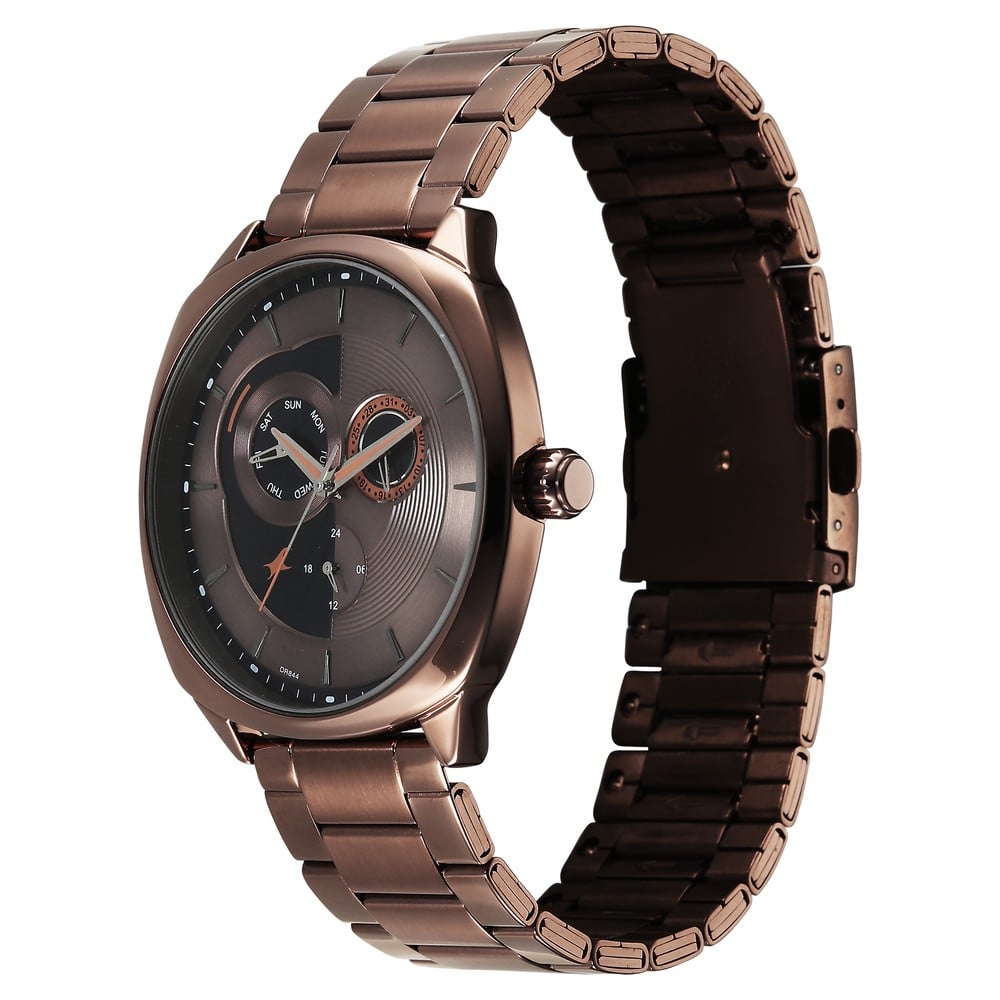 Fastrack Tik Tok Quartz Multifunction Brown Dial Stainless Steel Strap Watch For Guys