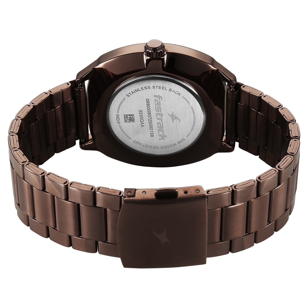 Fastrack Tik Tok Quartz Multifunction Brown Dial Stainless Steel Strap Watch For Guys