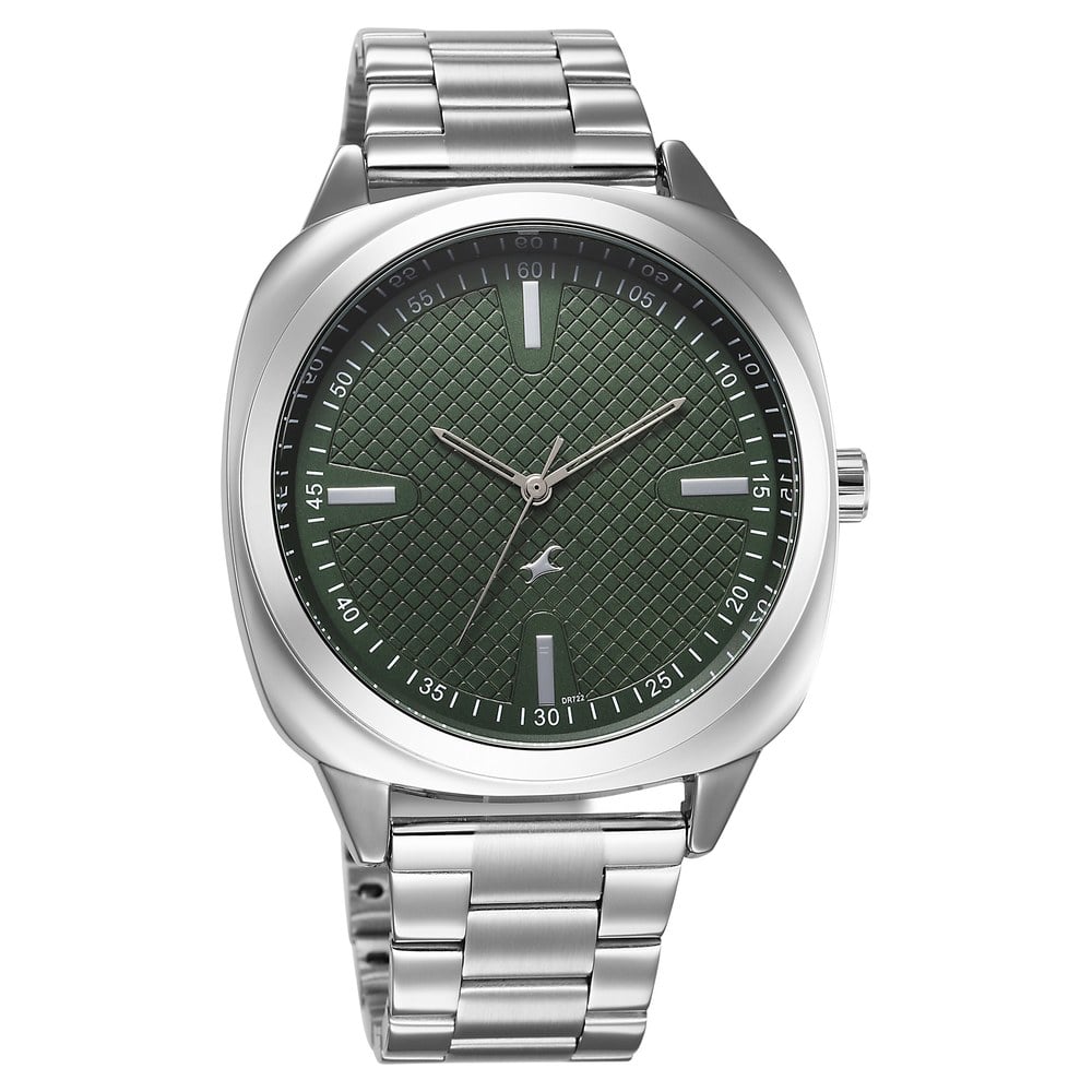 Fastrack Stunners X Quartz Analog Green Dial Stainless Steel Strap Watch For Guys