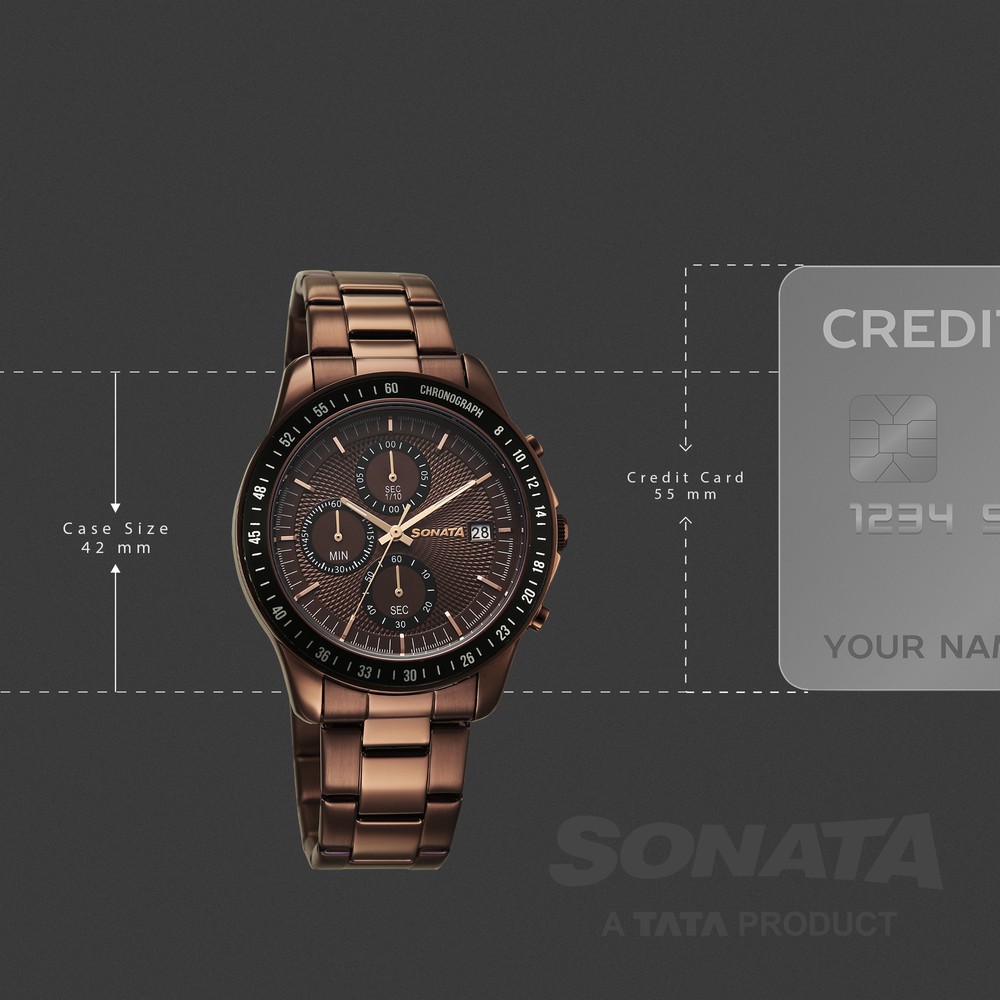 Sonata Chronos Quartz Analog with Date Brown Dial Brown Colour Stainless Steel Strap Watch For Men