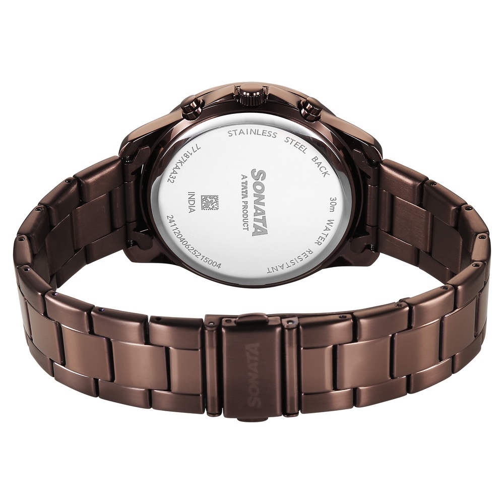 Sonata Chronos Quartz Analog with Date Brown Dial Brown Colour Stainless Steel Strap Watch For Men