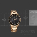 Sonata Chronos Quartz Analog with Date Black Dial Rose Gold Colour Stainless Steel Strap Watch For Men