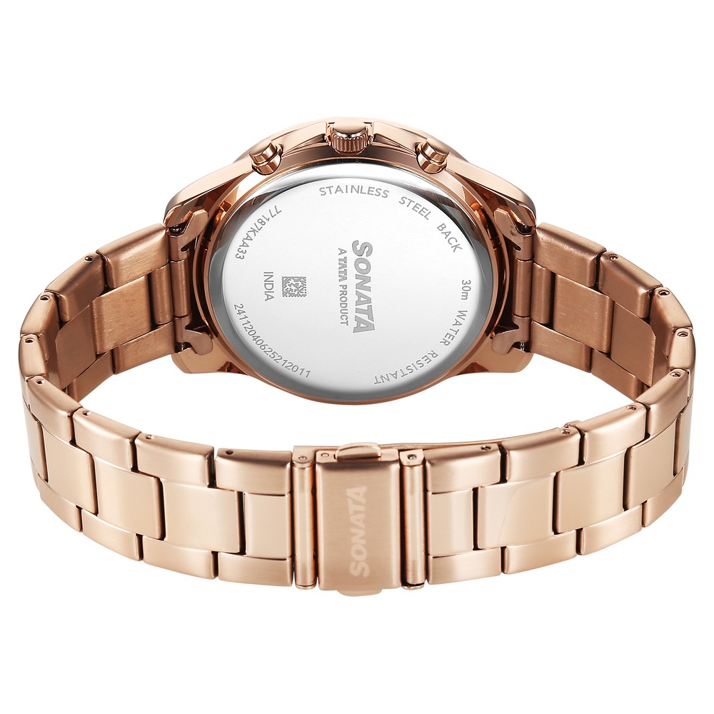 Sonata Chronos Quartz Analog with Date Black Dial Rose Gold Colour Stainless Steel Strap Watch For Men