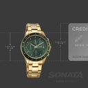 Sonata Chronos Quartz Analog with Date Green Dial Golden Colour Stainless Steel Strap Watch For Men