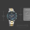 Sonata Chronos Quartz Analog with Date Blue Dial Two Toned Colour Stainless Steel Strap Watch For Men