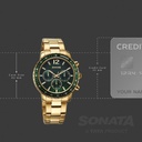 Sonata Chronos Quartz Analog with Date Green Dial Golden Colour Stainless Steel Strap Watch For Men