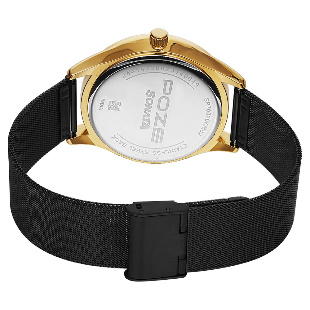 Poze by Sonata Quartz Analog Black Dial Stainless Steel Strap Watch for Men