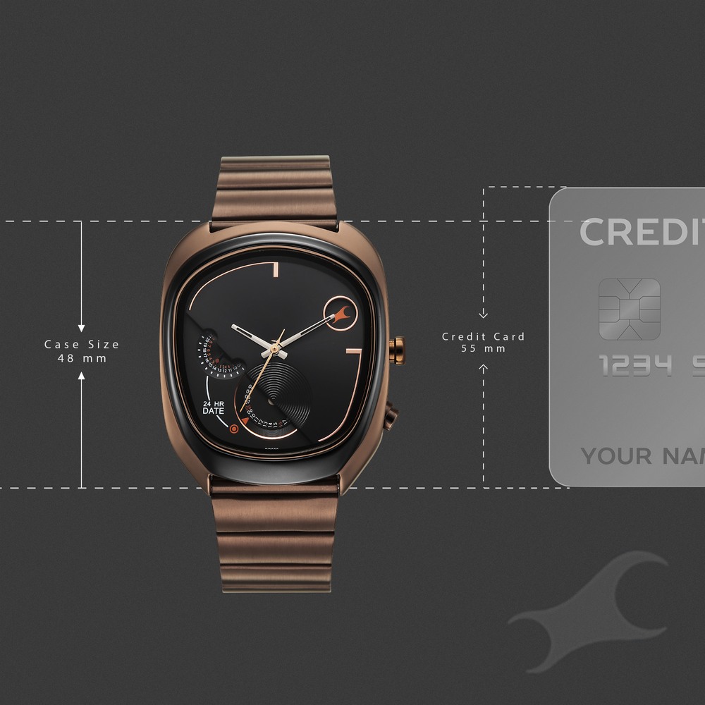 Fastrack UFO Quartz Multifunction Black Dial Brown Stainless Steel Strap Watch For Guys