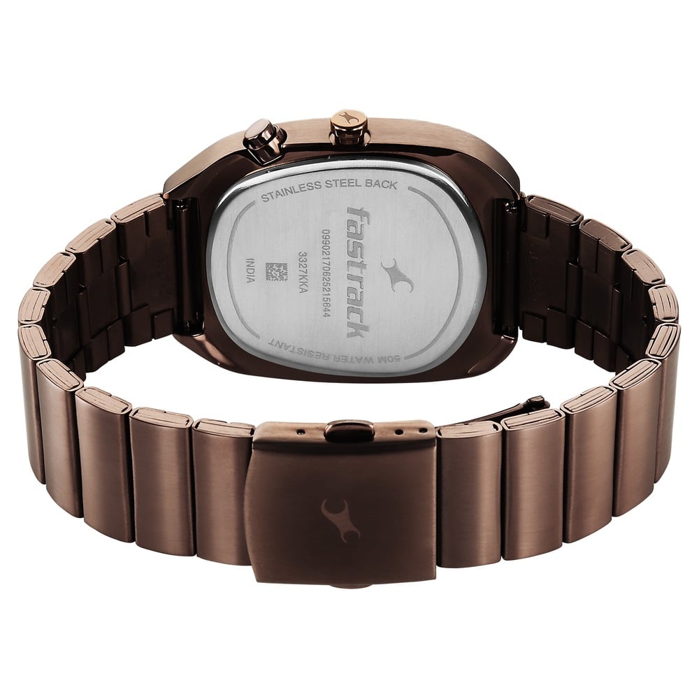Fastrack UFO Quartz Multifunction Black Dial Brown Stainless Steel Strap Watch For Guys