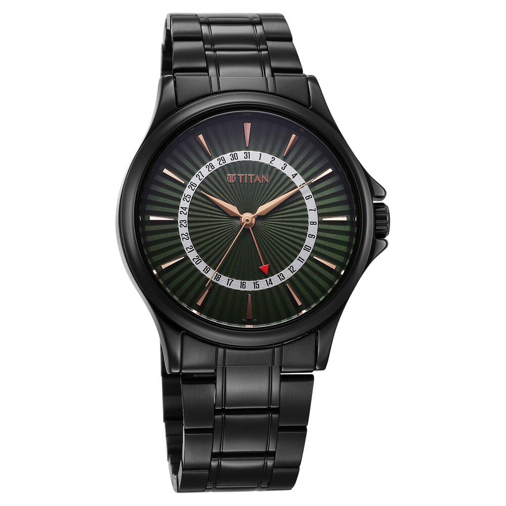 Titan Karishma Quartz Analog with Date Green Dial Stainless Steel Strap Watch For Men