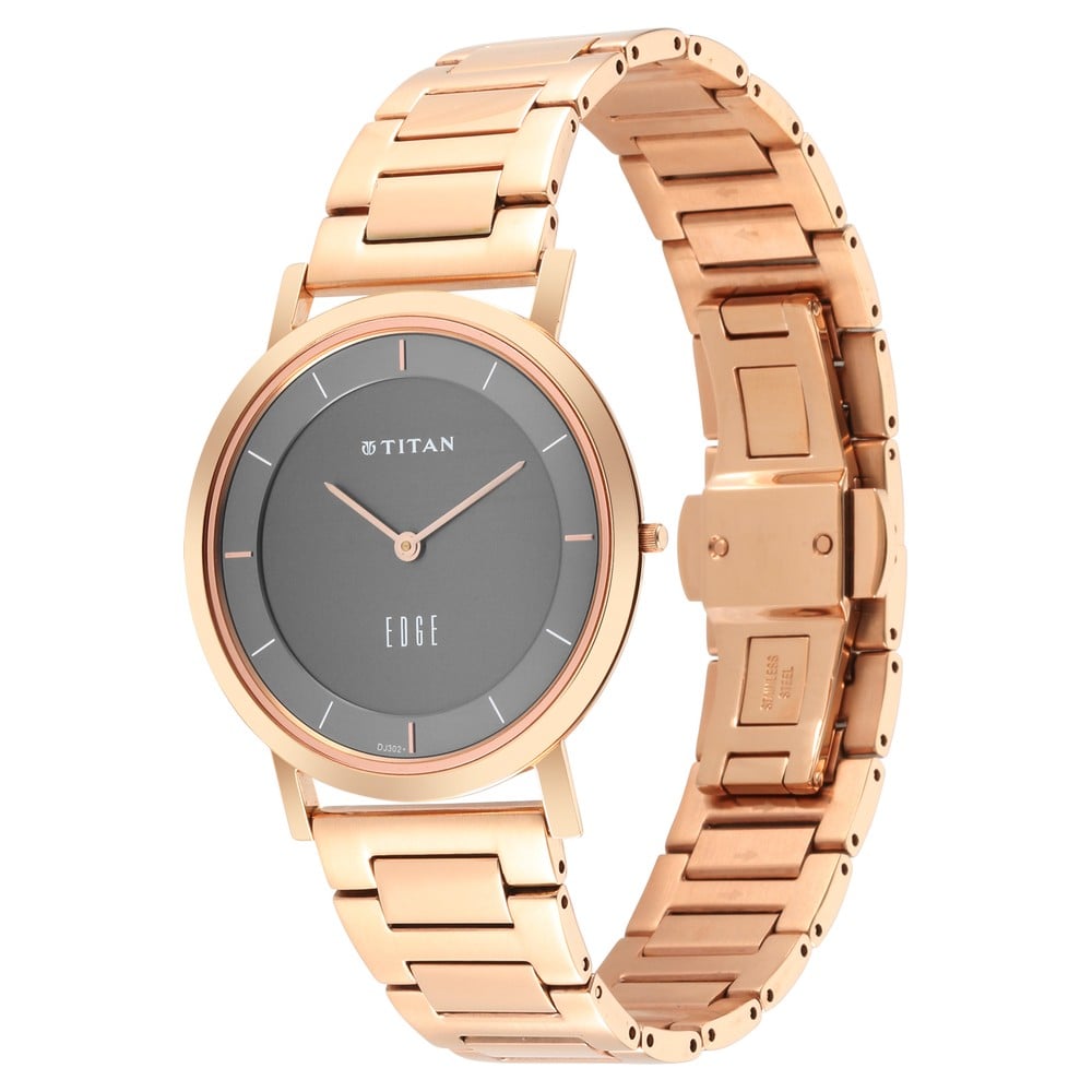 Titan Edge Anthracite Dial Quartz Stainless Steel Strap Watch for Men