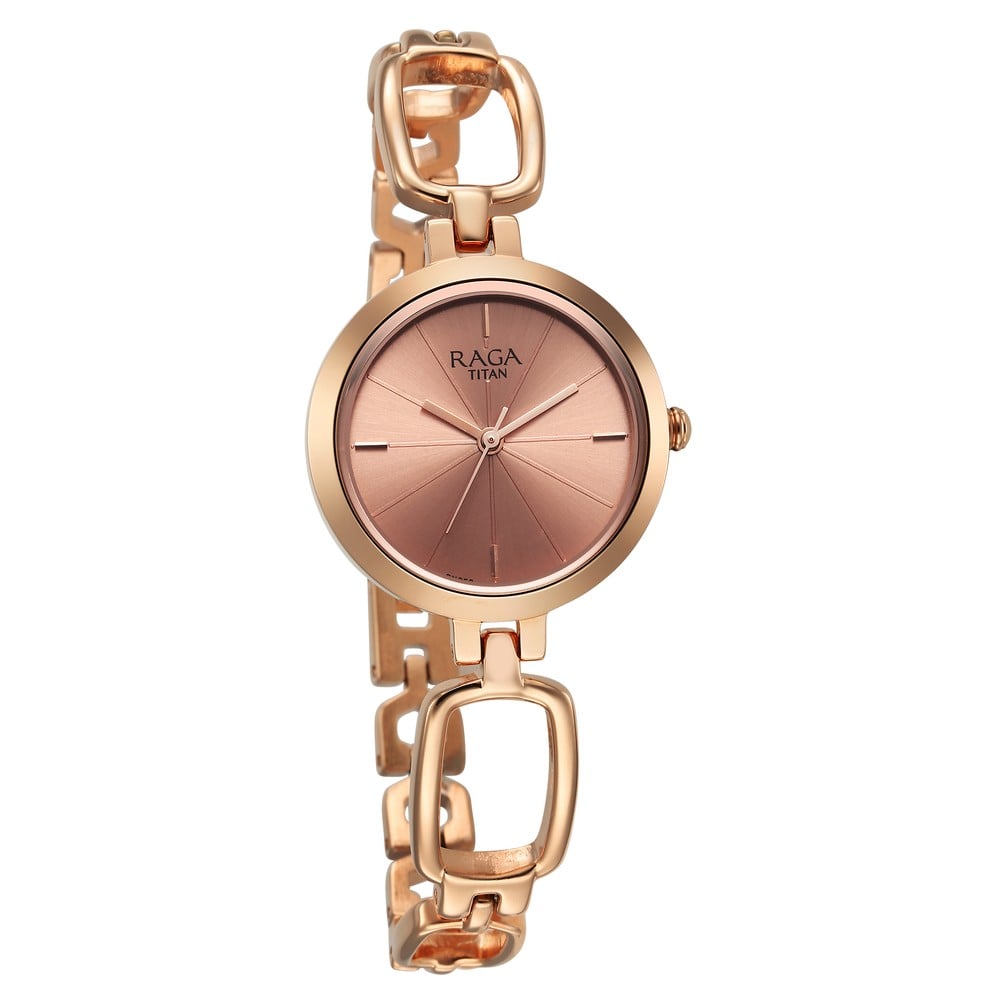 Titan Raga Quartz Analog Rose Gold Round Dial Rose Gold Metal Strap Watch For Women