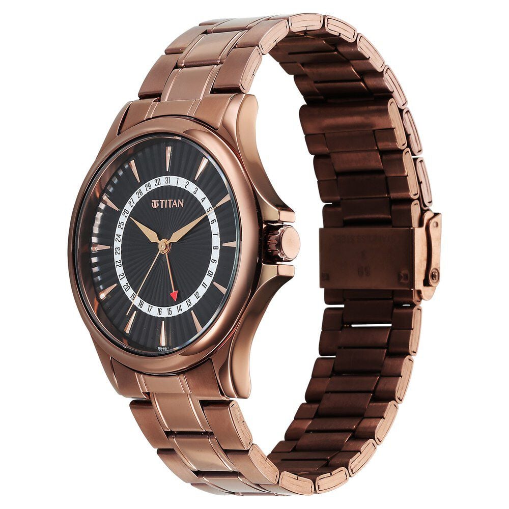 Titan Karishma Quartz Analog with Date Black Dial Stainless Steel Strap Watch For Men