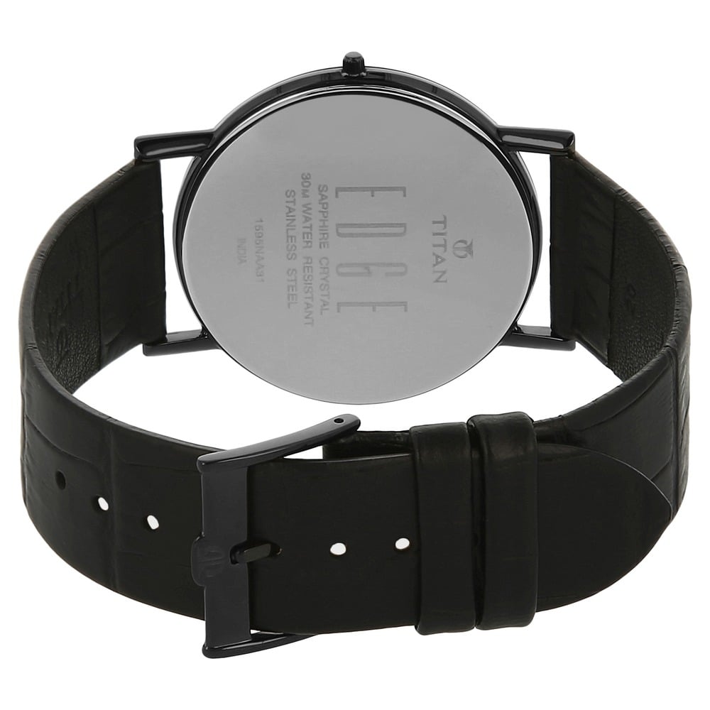 Titan Edge Quartz Analog Black Dial Black Leather Strap Watch For Men