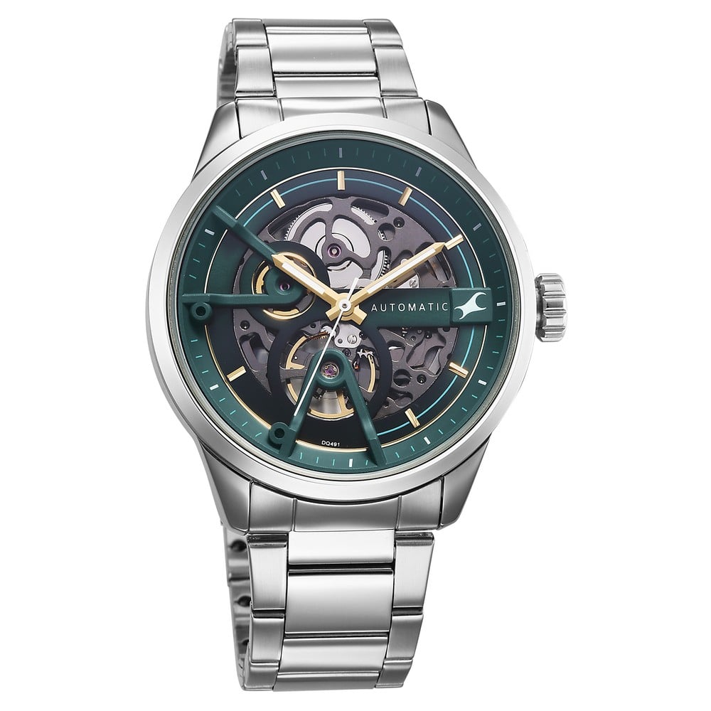 Fastrack Automatics Green Dial Silver Metal Strap Automatic Watch ForGuys