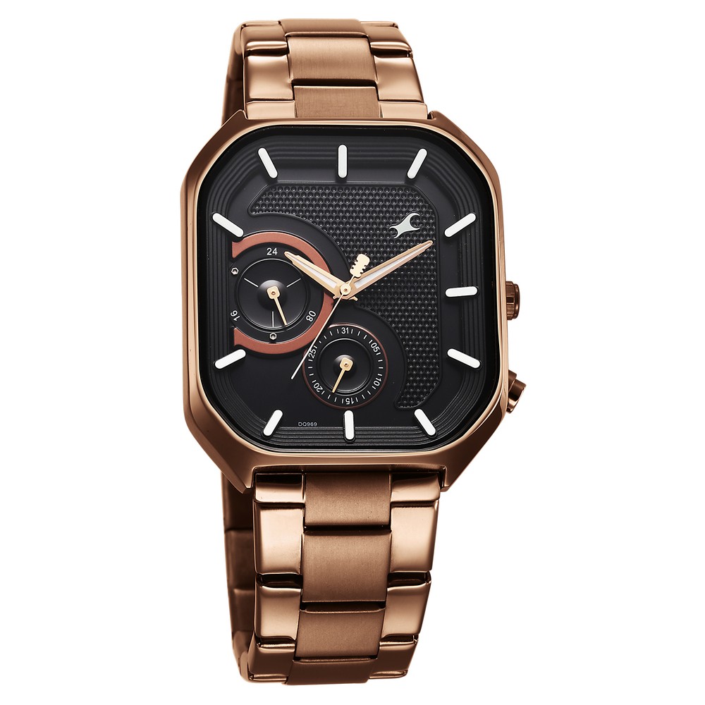 Fastrack Groove Multifunction Black Dial Metal Strap Guy's Watch with Lume indices
