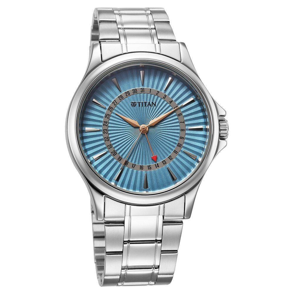 Titan Karishma Quartz Analog with Date Blue Dial Stainless Steel Strap Watch For Men