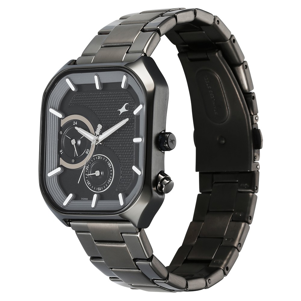 Fastrack Groove Multifunction Black Dial Metal Strap Guy's Watch with Lume indices