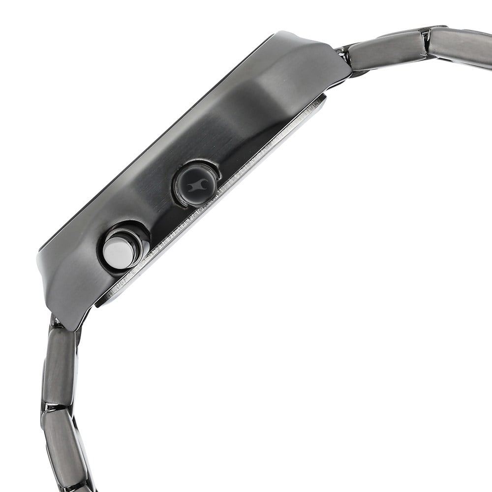 Fastrack Groove Multifunction Black Dial Metal Strap Guy's Watch with Lume indices