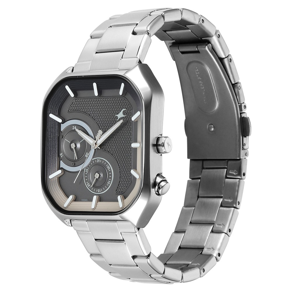 Fastrack Groove Multifunction Anthracite Dial Metal Strap Guy's Watch with Lume indices