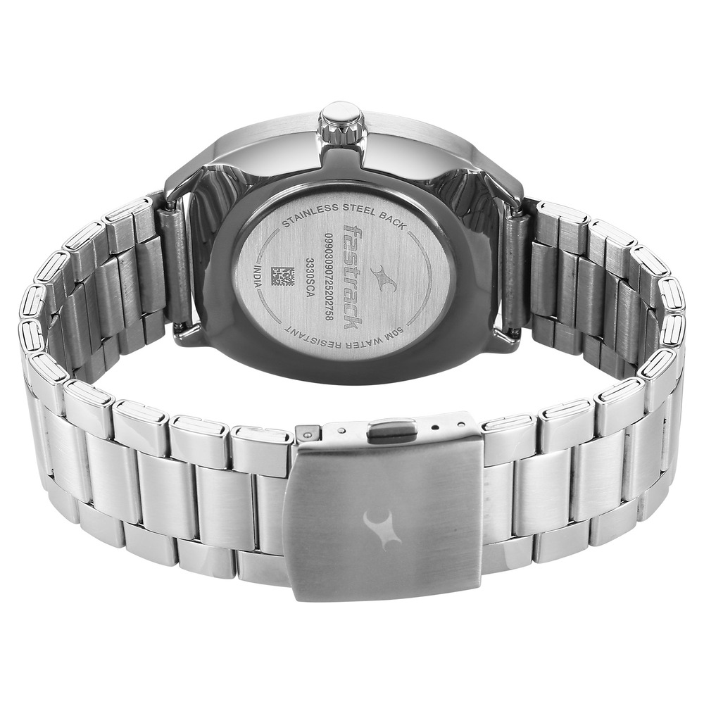 Fastrack Tik Tok Quartz Multifunction Silver Dial Stainless Steel Strap Watch For Guys