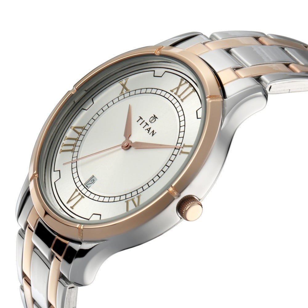 Titan Bandhan Quartz Analog with Date Silver Dial Two Toned Stainless Steel Strap Watch For Couple