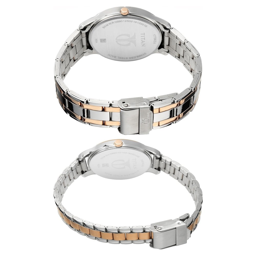 Titan Bandhan Quartz Analog with Date Silver Dial Two Toned Stainless Steel Strap Watch For Couple